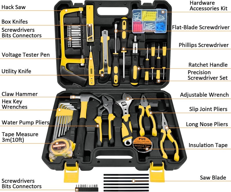 SOLUDE Tool Set,148-Piece Home Repair Tool Kit for Men Women College Students,Household Basic Hand Tool Sets with Case for Home Maintenance,Dorm Essentials,Auto Repair & DIY Projects - Image 2